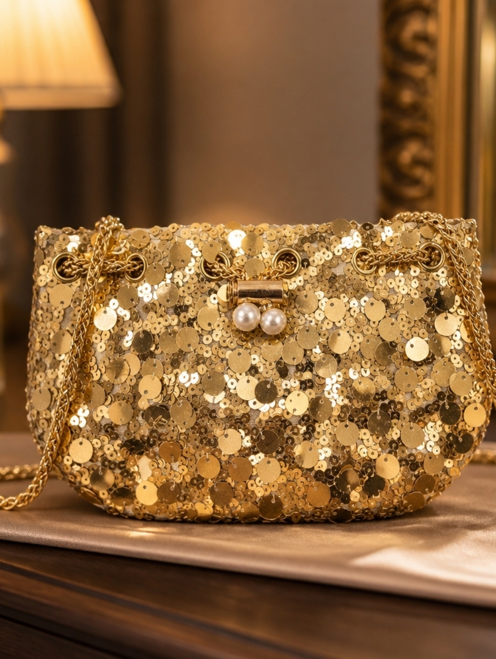 Gold Muse Sequined Crossbody/Shoulder Bag